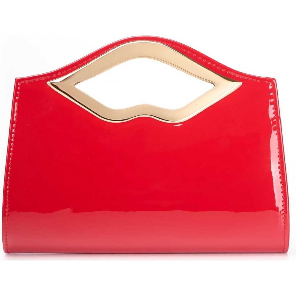 Women's Red PU Leather Acrylic Buckle Hardware Glossy Hard Shell Party Clutch